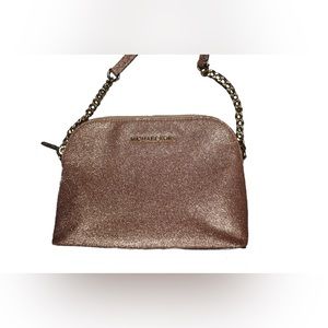 Rose Gold / Pink Sparkle MK Michael Kors Crossbody zip up purse with gold detail